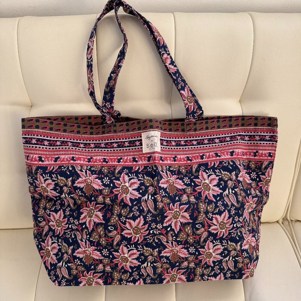 Sézane x Sea New York limited edition tote bag, navy paisley floral print, NWOT